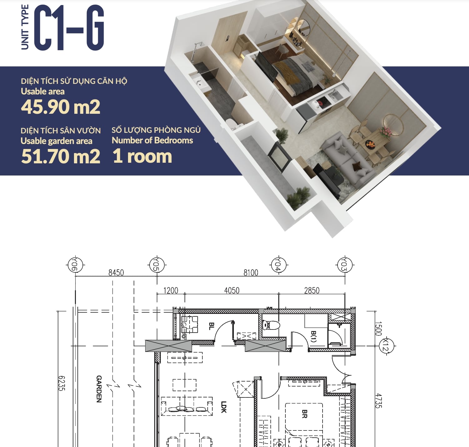 Bản vẽ của căn hộ C1-G tại chung cư The Minato Residence Hải Phòng